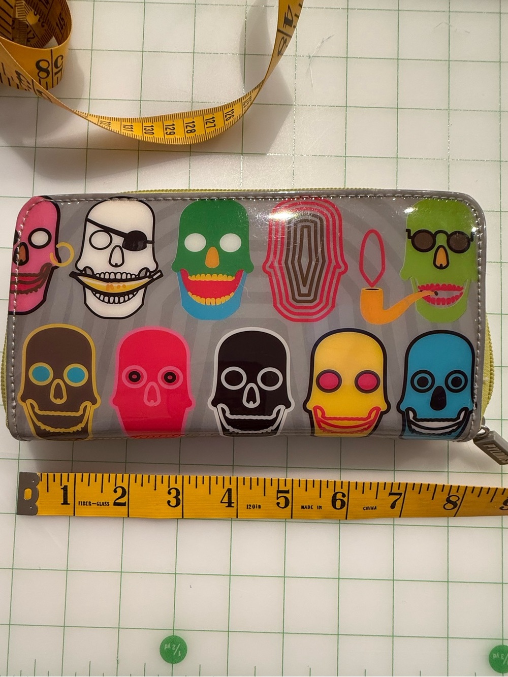 Pylones Paris Yellow & Gray Skull Patterned Wallet